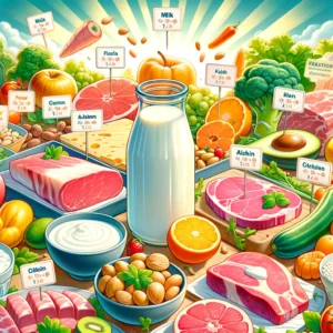 various foods that are high in vitamins and calcium.